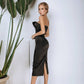 Satin V-neck Cocktail Midi Dress