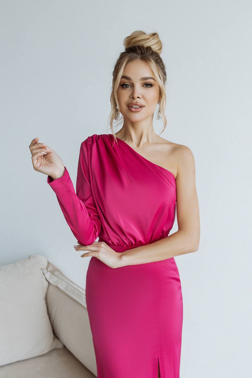 One-Shoulder Satin Midi