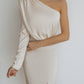 One-Shoulder Satin Midi